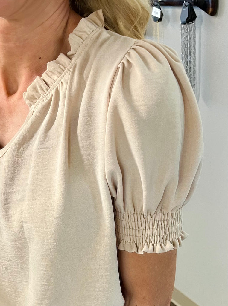 Lexi Smocked Sleeve Blouse - Taupe
