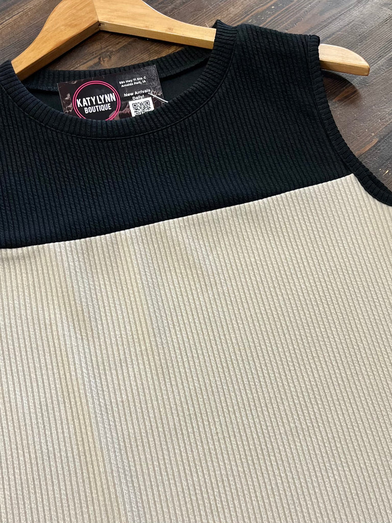 Trisha Color-Block Tank - Black/Latte
