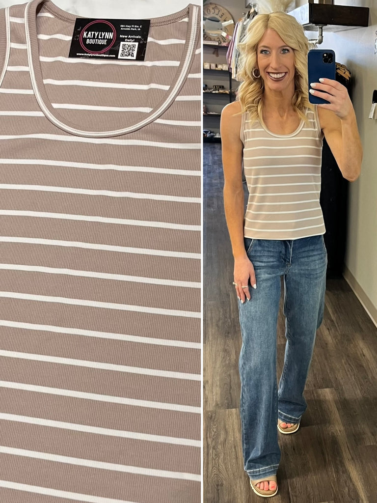 Halle Striped Tank - Taupe/Ivory