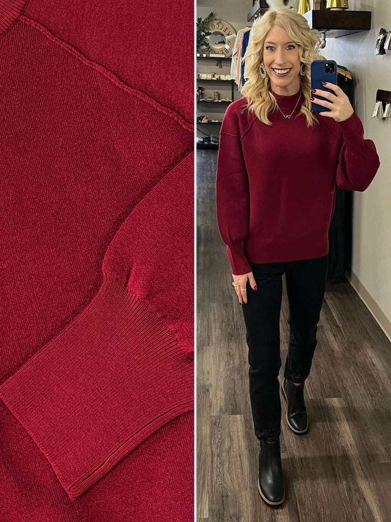 Margo Puff Sleeve Sweater - Wine