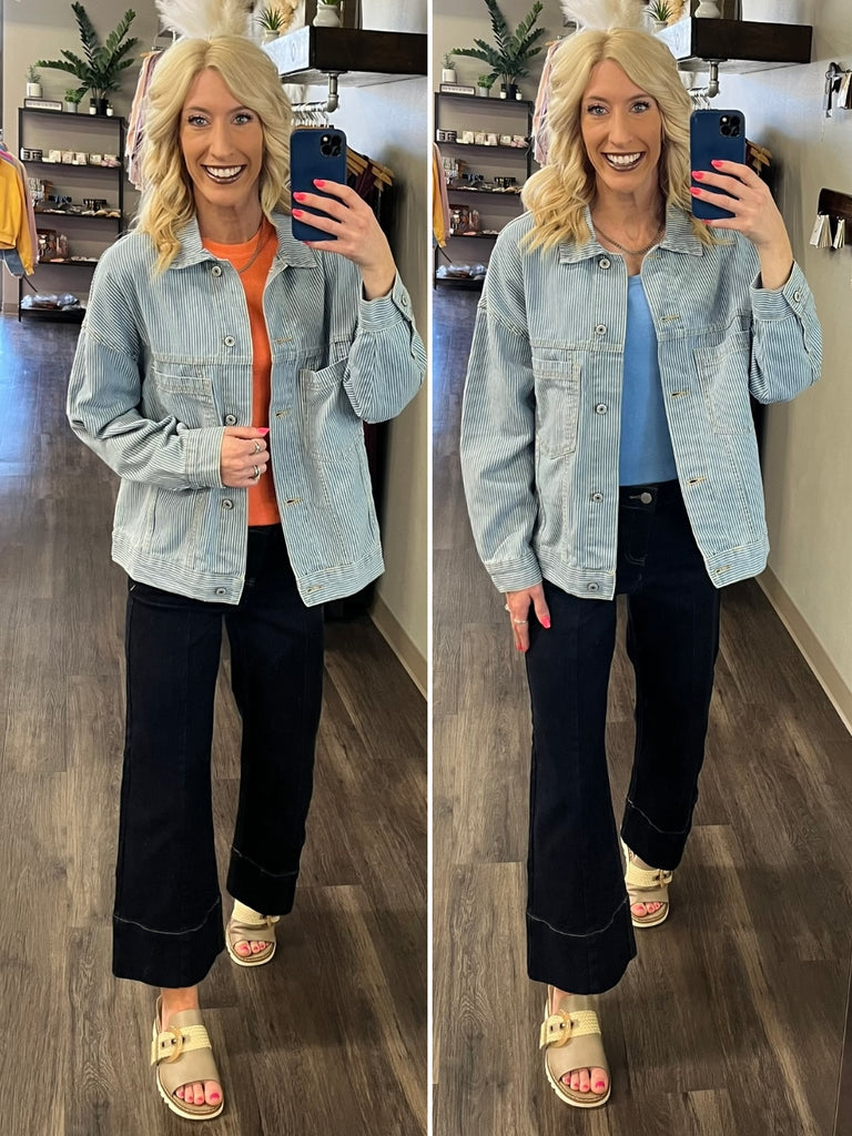 Lainey Pinstripe Denim Jacket