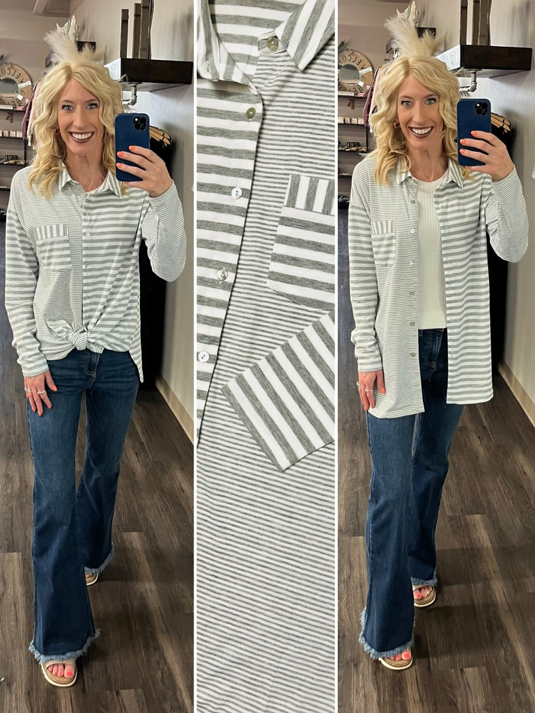 Melodie Mixed Stripe Button-Up