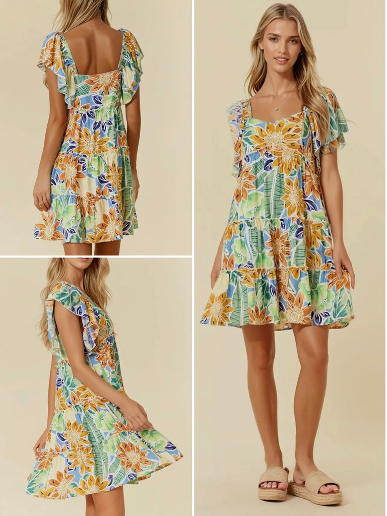 Shauna Floral Dress with Ruffle Sleeve