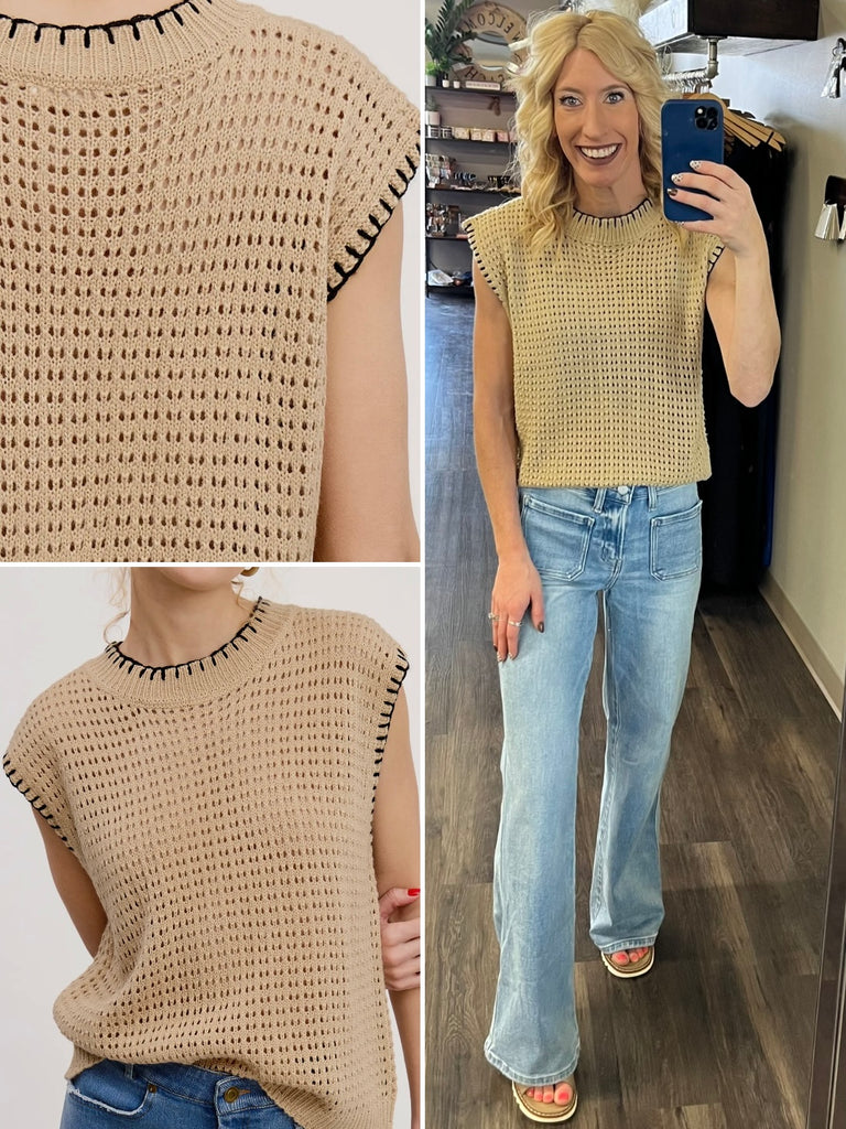 Amber Sweater Vest - Latte/Black