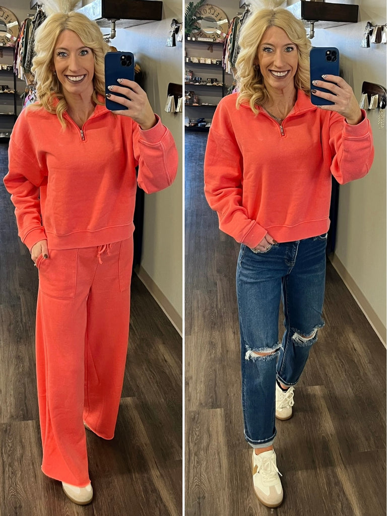 Keri So-Soft 1/4 Zip Sweatshirt - Coral