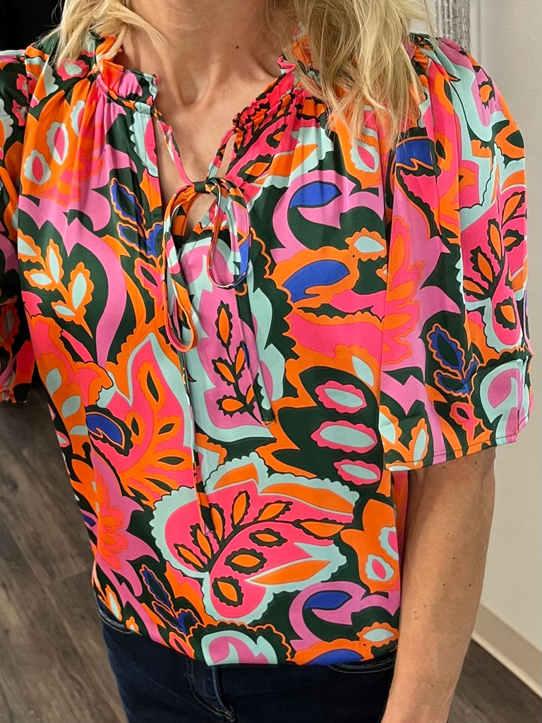 Scarlett Tied Floral Flare Sleeve Top