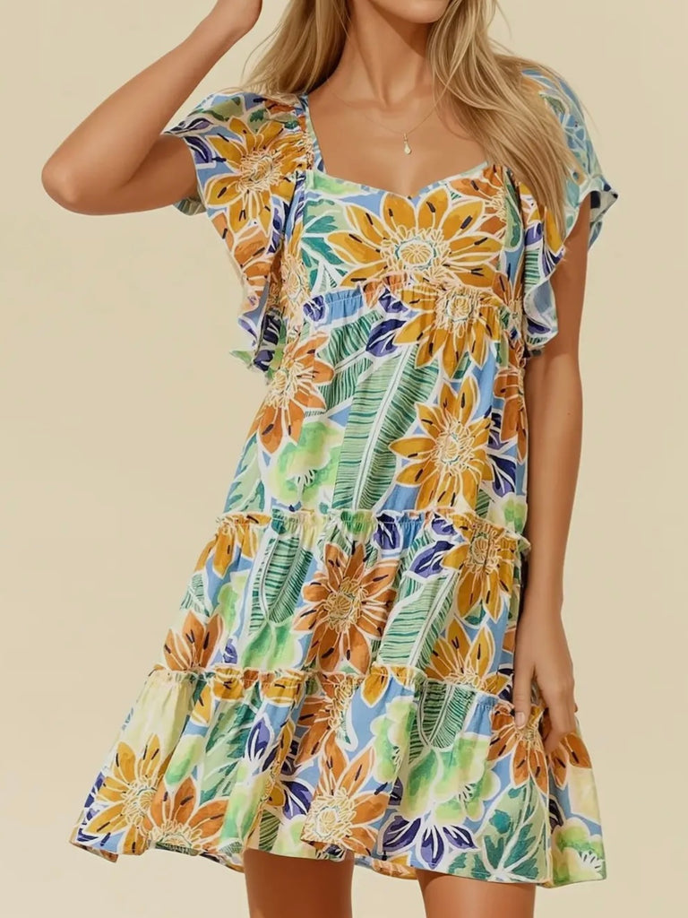 Shauna Floral Dress with Ruffle Sleeve