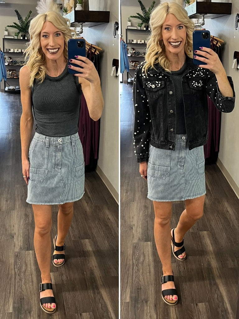 Mila Striped Denim Skirt