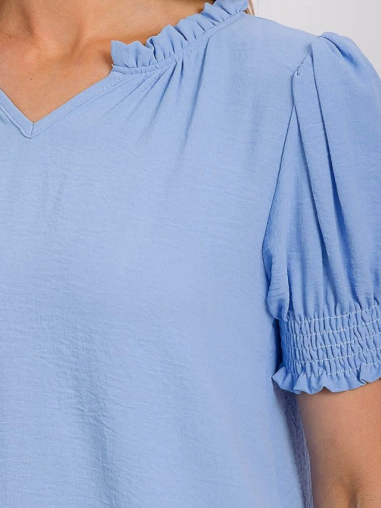 Lexi Smocked Sleeve Blouse - Sky Blue