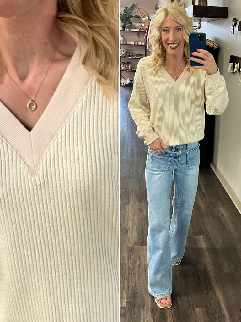 Becky Ribbed V-Neck Top