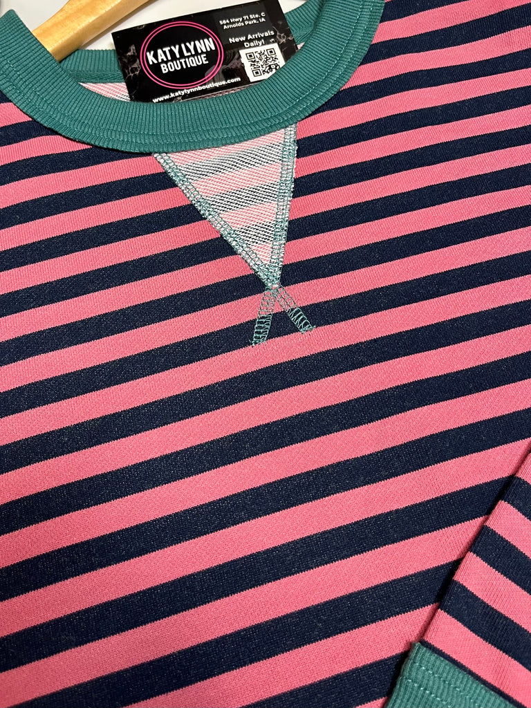 Leena Striped Crewneck - Pink/Navy