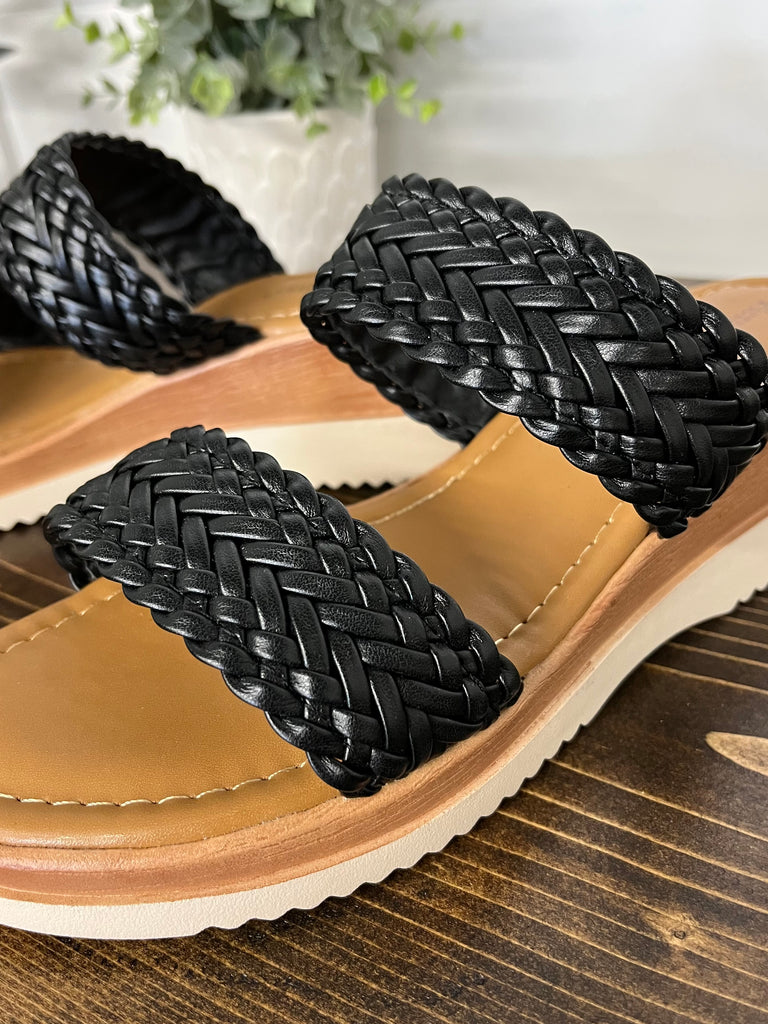Diane Braided Wedge Sandals - Black