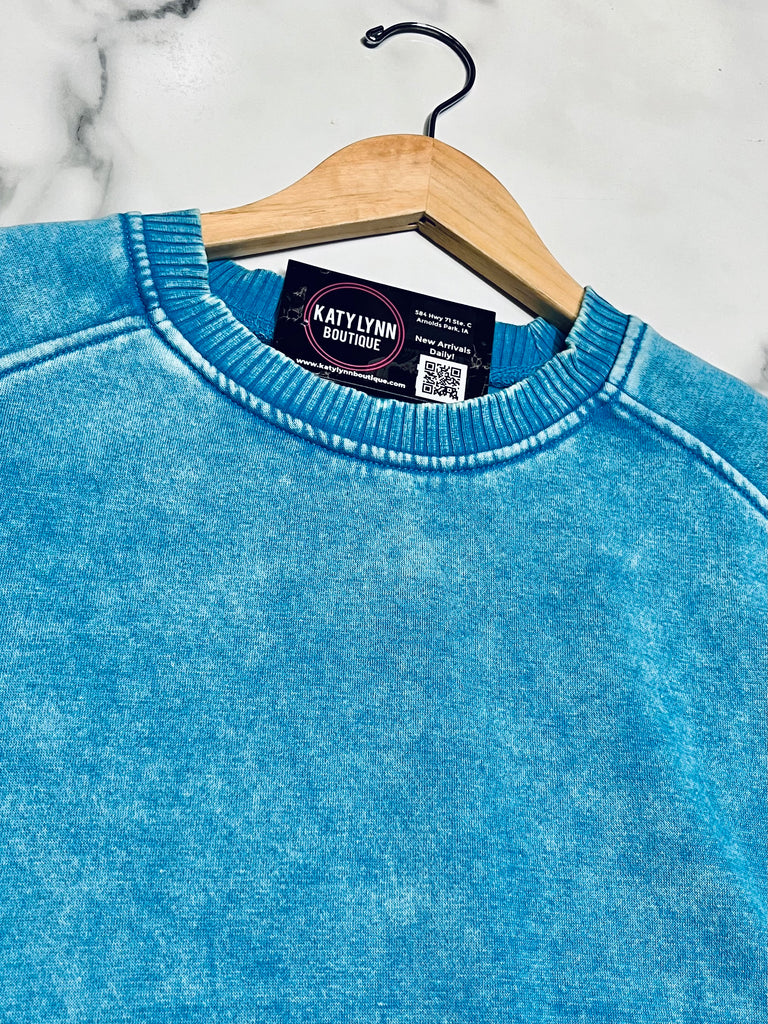 Riley Ribbed Accent Pullover - Mineral Washed Teal