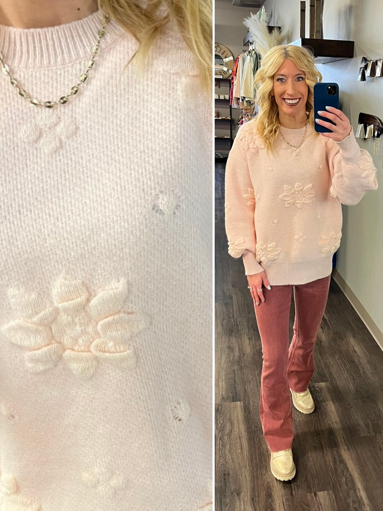 Brandee Floral Knit Sweater - Blush