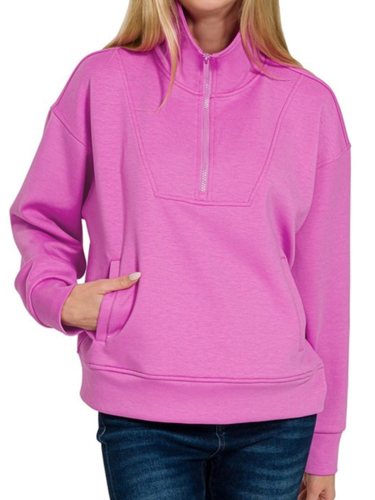 Zoey 1/4 Zip Pullover - Bright Mauve