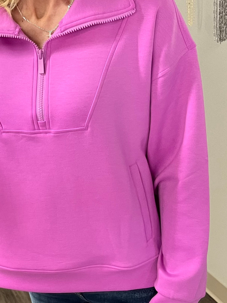 Zoey 1/4 Zip Pullover - Bright Mauve