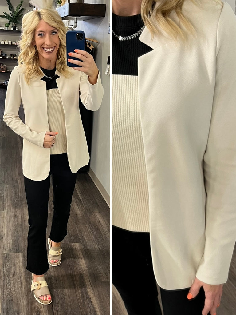 Abby Notch Collar Blazer - Cream