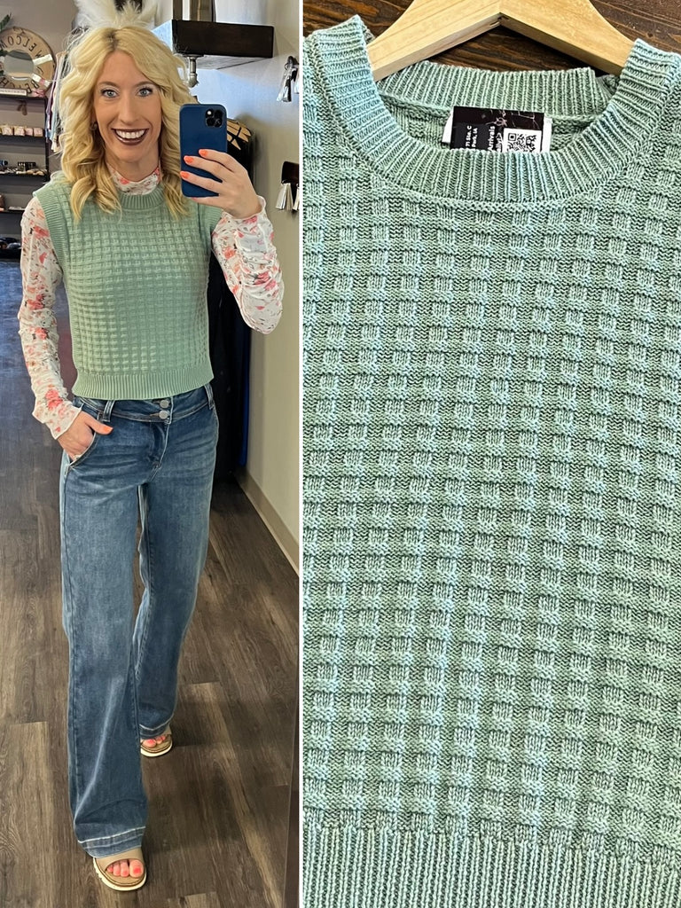 Emma Waffle Sweater Vest - Sage
