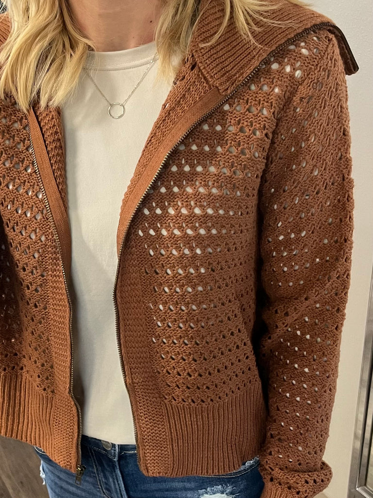 Gretchen Knit Zip-Up Sweater - Caramel