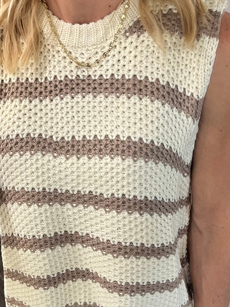 Gina Striped Sweater Tank - Latte