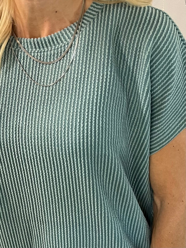 Tess Ribbed Pocket Tee - Teal