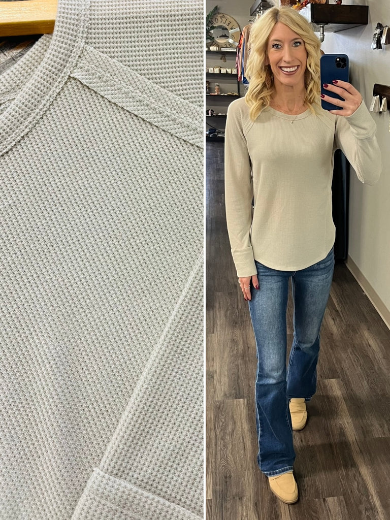 Sonya Long Sleeve Waffle Knit - Taupe