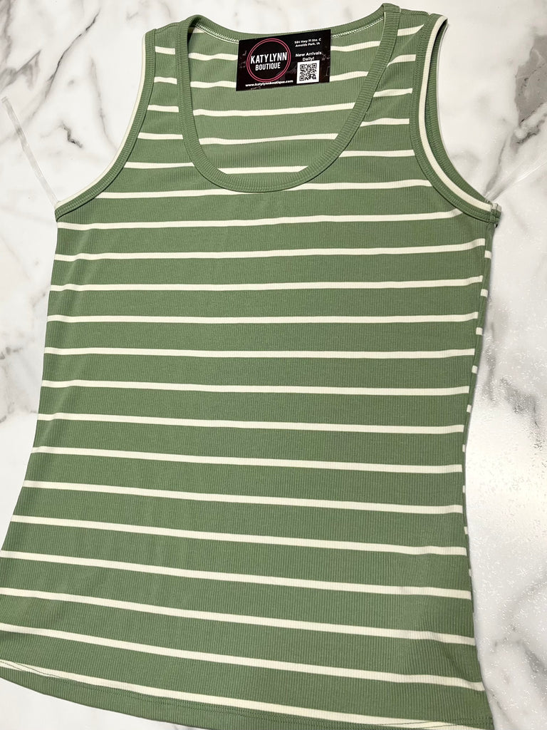 Halle Striped Tank - Sage/Ivory