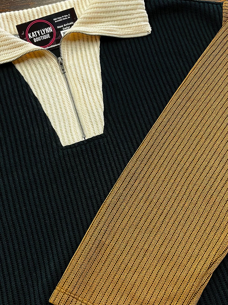 Emmi Color-Block Knit Zip Top