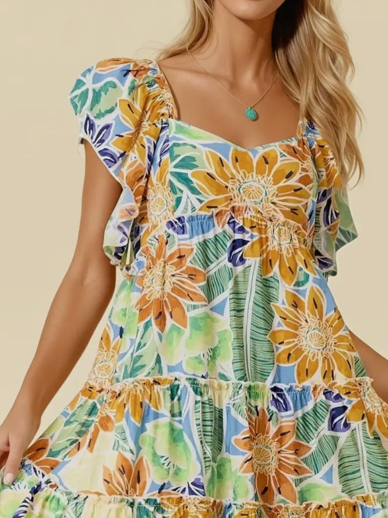 Shauna Floral Dress with Ruffle Sleeve