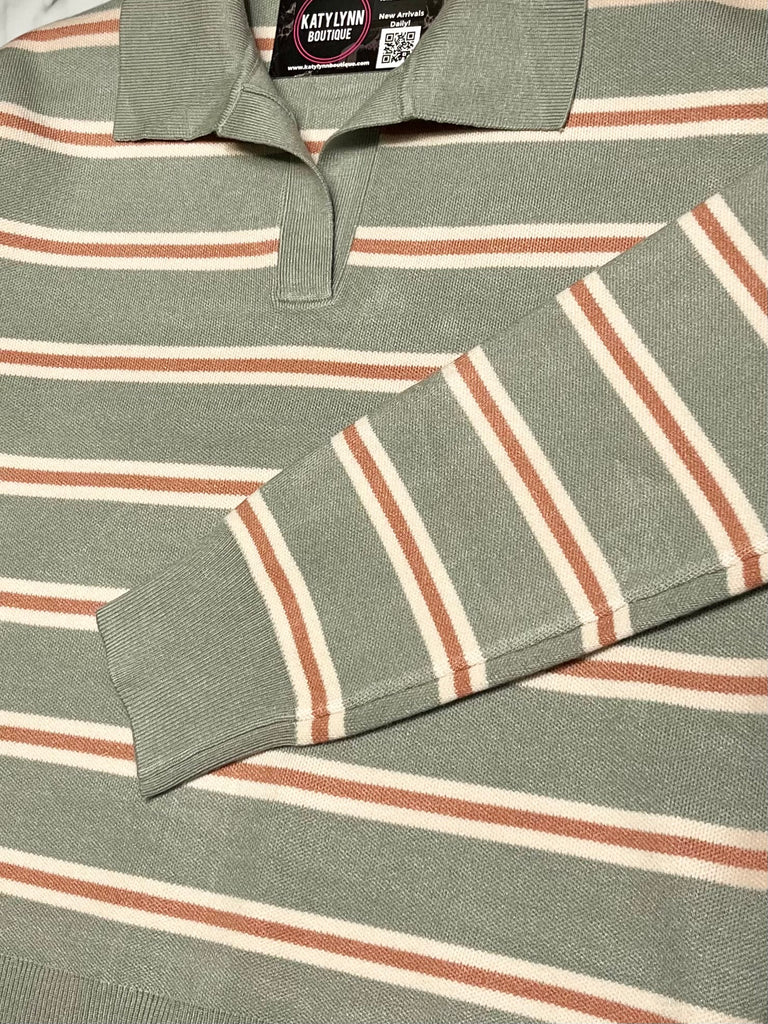 Trinity Collared Sweater - Sage/Sienna