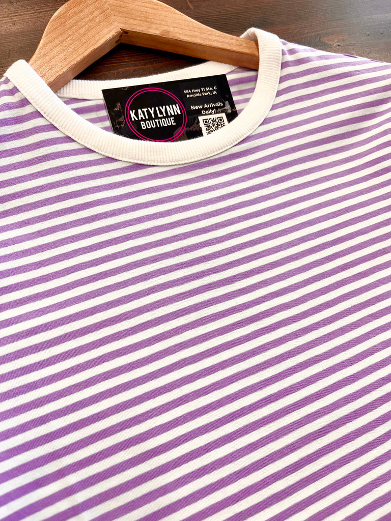 Cora Contrast Striped Tee - Lavender