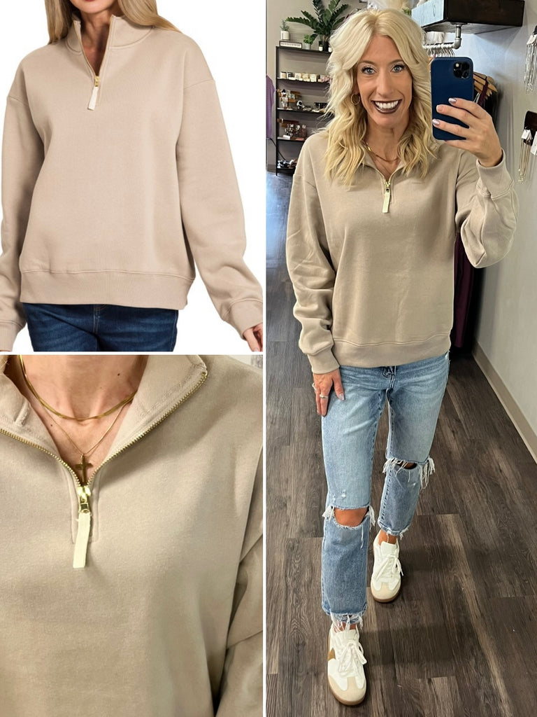 Sam Gold Accent Quarter Zip - Taupe