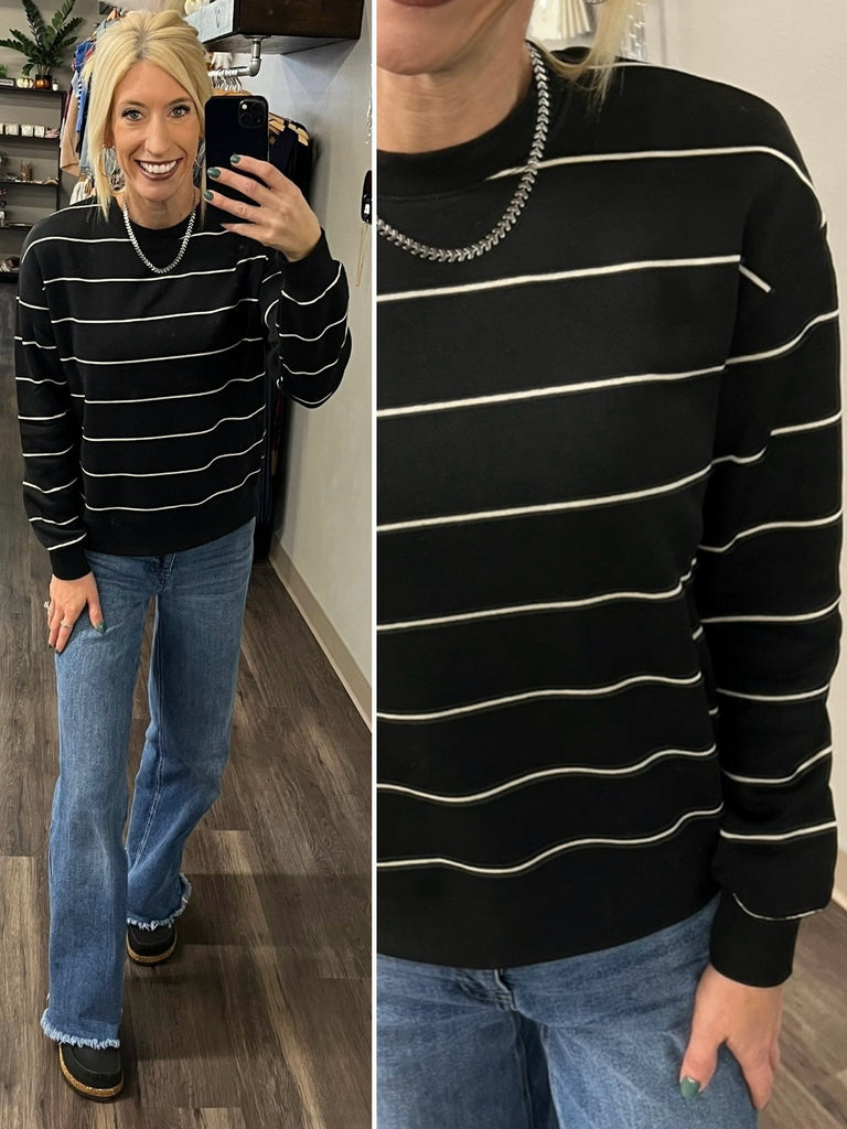 Mckinlee Striped Crewneck - Black/Ivory