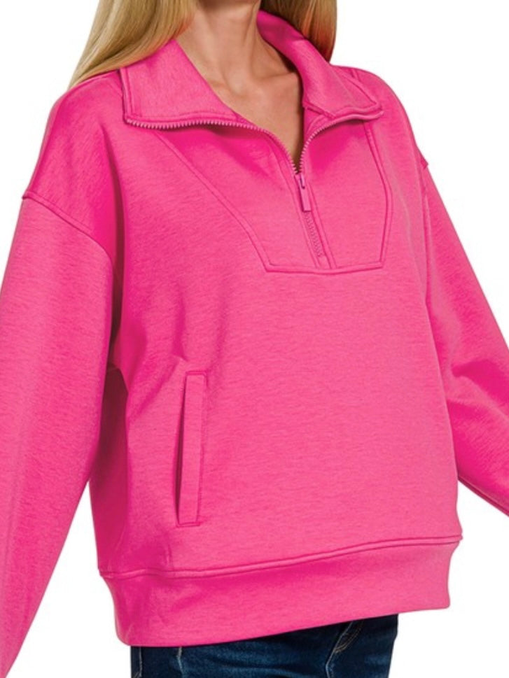 Zoey 1/4 Zip Pullover - Fuchsia