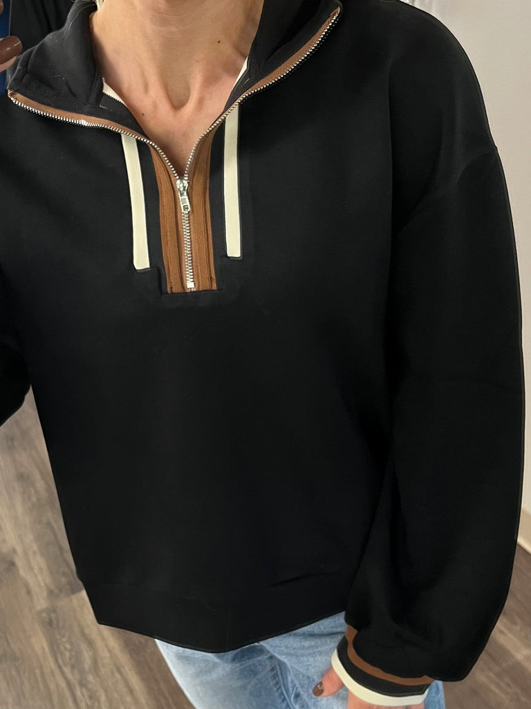 Trish Quarter Zip - Black