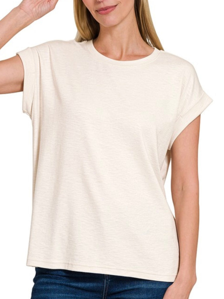 Beth Modal Rolled Sleeve Tee - Cream