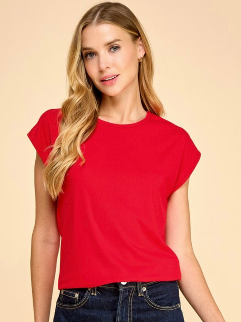 Katrina Ribbed Cap Sleeve Top - Red