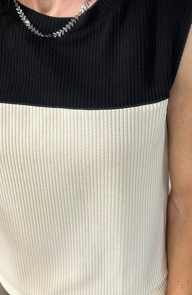 Trisha Color-Block Tank - Black/Latte