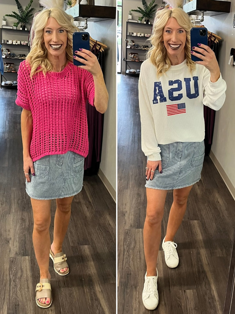 Mila Striped Denim Skirt