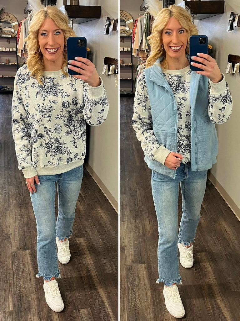 Tae Vintage Rose Fleece Crewneck