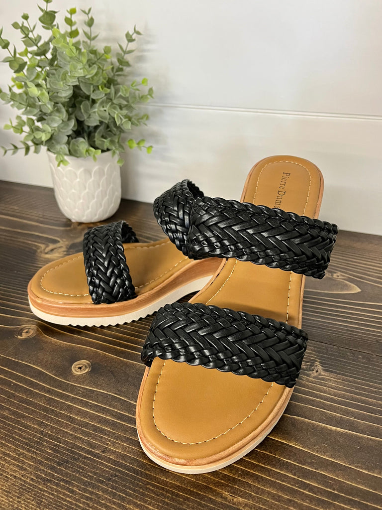 Diane Braided Wedge Sandals - Black