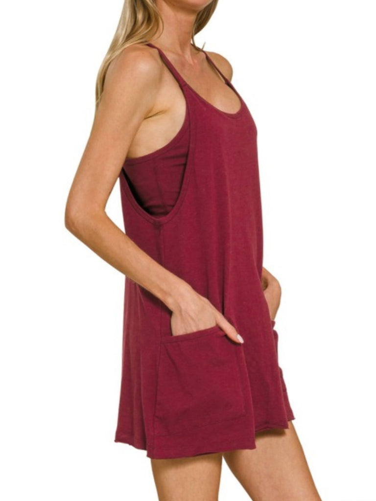 Overall Dress with Romper Lining - Wine