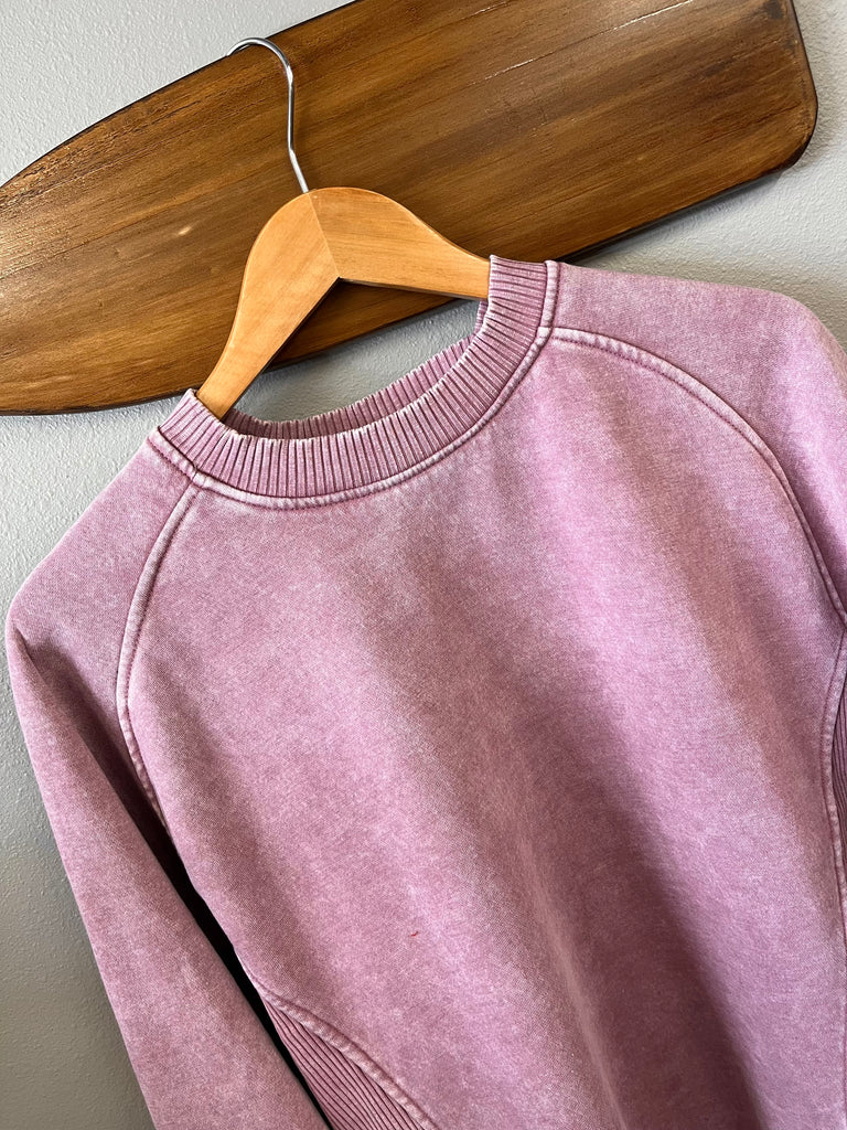 Riley Ribbed Accent Pullover - Mineral Washed Plum