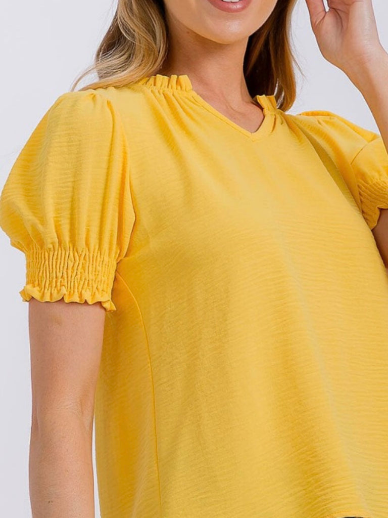 Lexi Smocked Sleeve Blouse - Banana