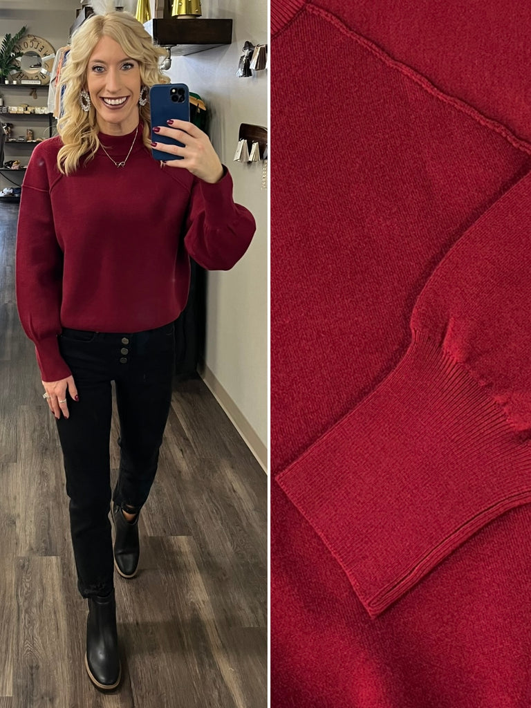 Margo Puff Sleeve Sweater - Wine