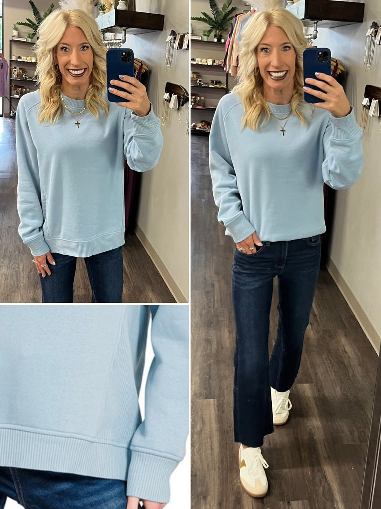 Riley Ribbed Accent Pullover - Sky Blue