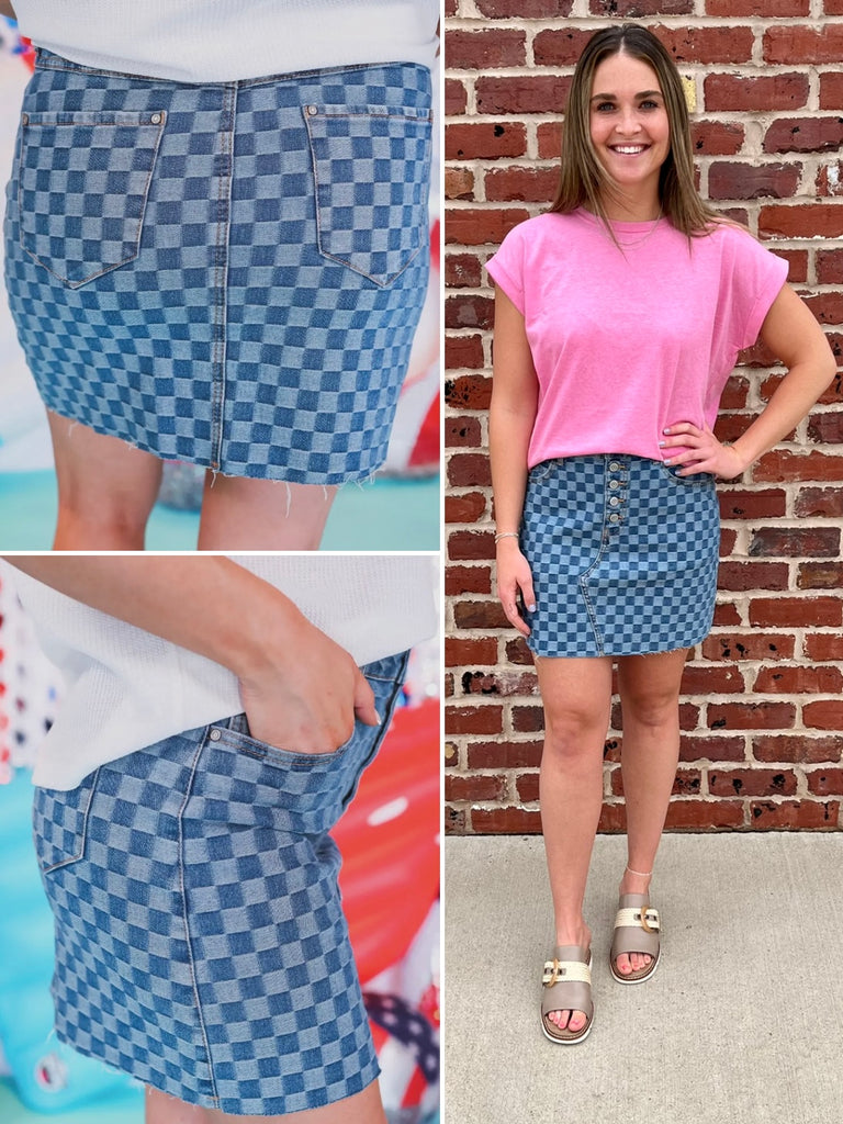 Jaiden Checkered Denim Skirt