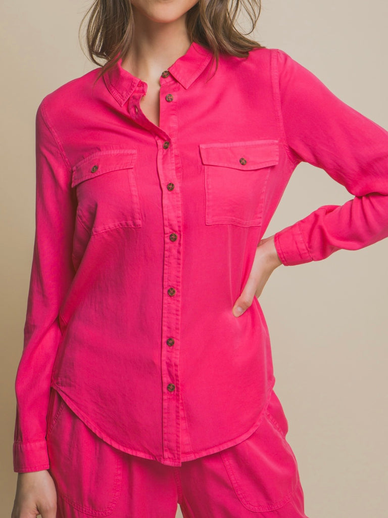 Nadia Button Up Long Sleeve - Fuchsia
