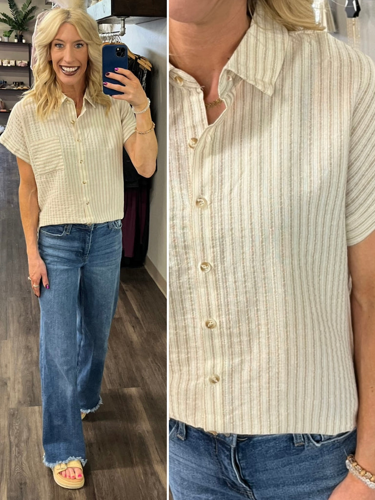 Trish Striped Button-Up - Taupe