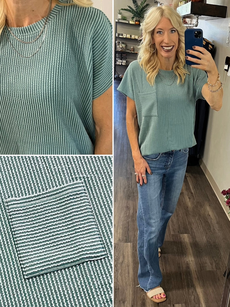 Tess Ribbed Pocket Tee - Teal